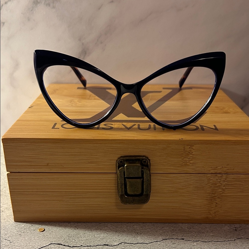 Dark Blue & Leopard Cat-Eye Glasses